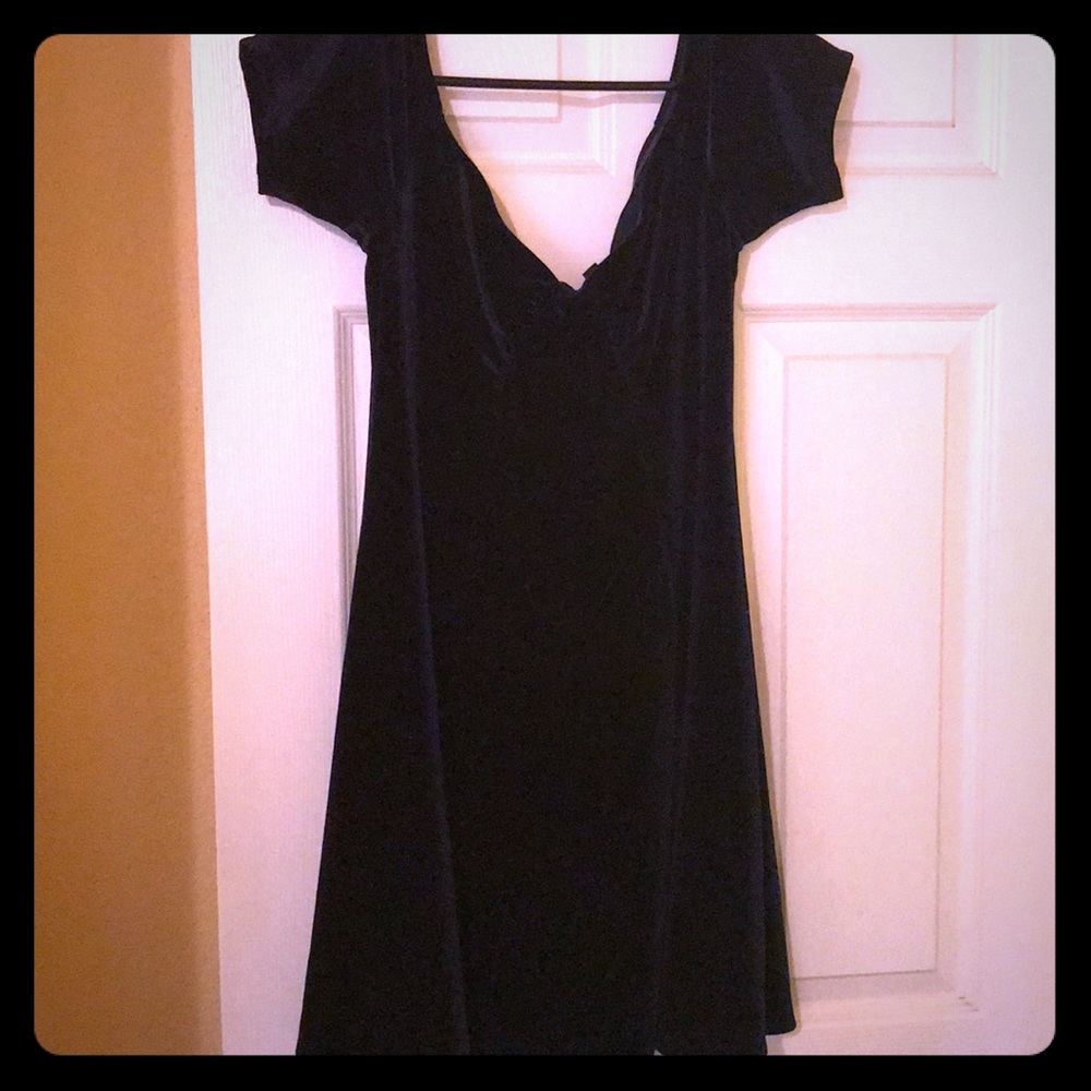 Blue velvet off the shoulder skater dress